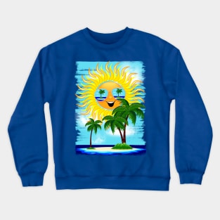 Summer Sun Cartoon with Sunglasses Beach Reflections Crewneck Sweatshirt